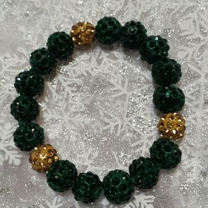 Dark Green Gold Sparkle Bling Stretch Bracelet NWT